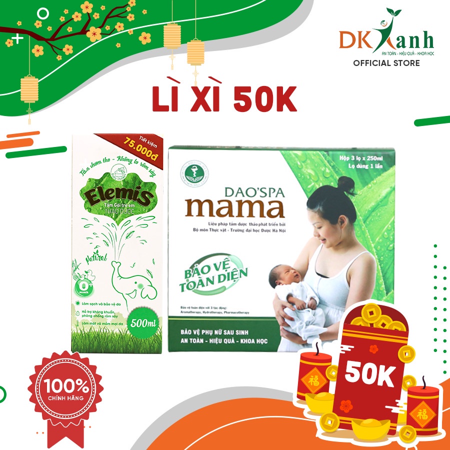 Combo 1 hộp nước tắm bà đẻ Dao'spa mama 3 chai + 1 nước tắm bé Elemis 500ml