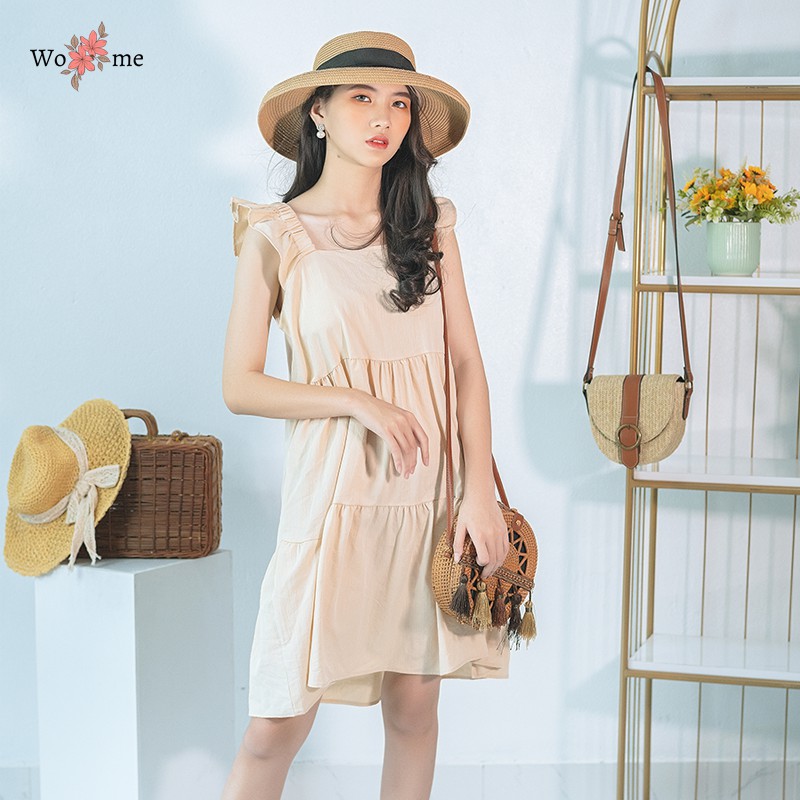 Váy đầm babydoll dáng dài xoè qua gối dự tiệc màu trắng đen be phong cách ulzzang WOME - VBDL2 | BigBuy360 - bigbuy360.vn