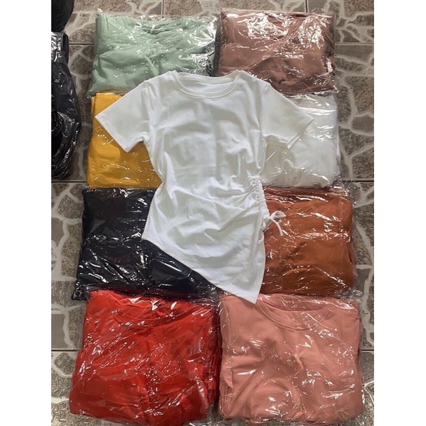 Áo thun body tay ngắn vạt bầu dây rút bên eo kèm hình thật