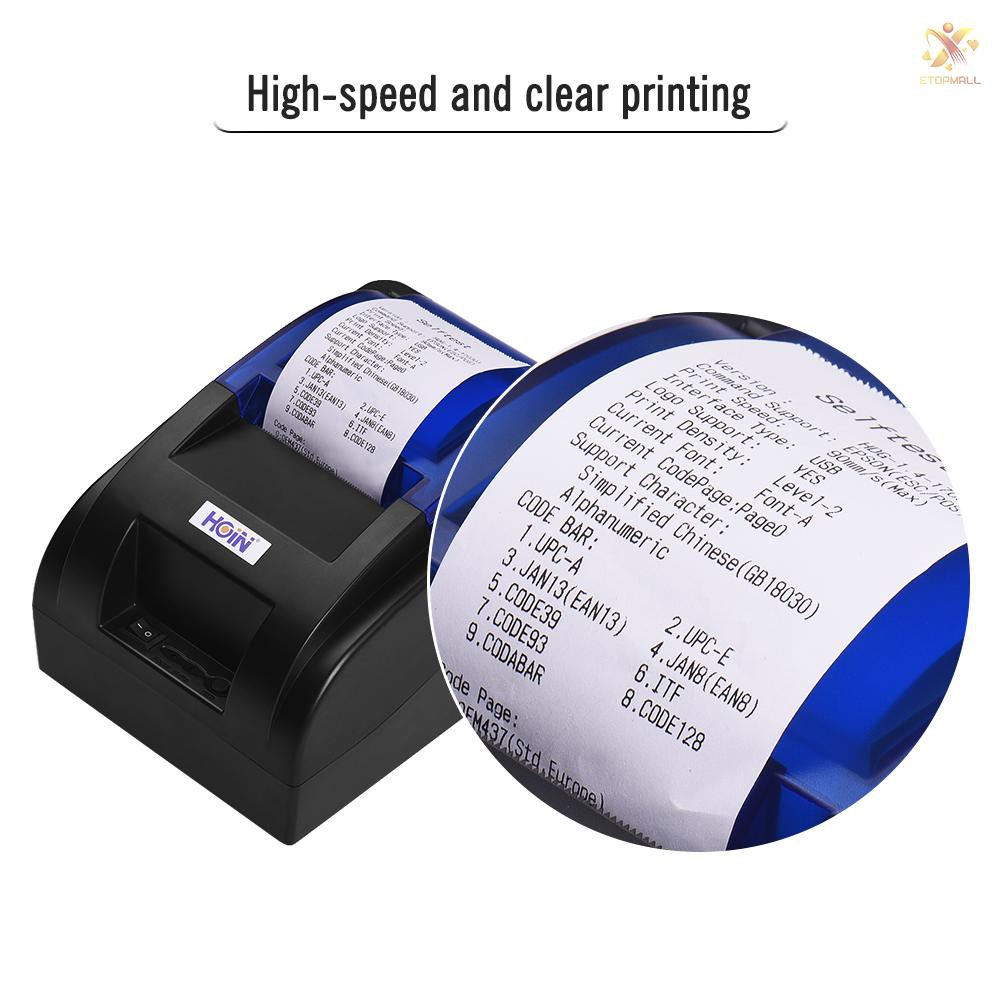 E&amp;T HOIN Portable 58mm Thermal Receipt Printer with BT &amp; USB Interface High Speed Bill Ticket Clear