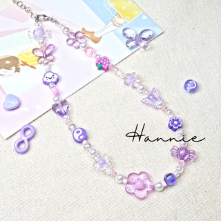 (Tím/Cam/Vàng/Hồng/Xanh biển) Vòng cổ choker hạt cườm hologram charm - Dây chuyền nam nữ handmade