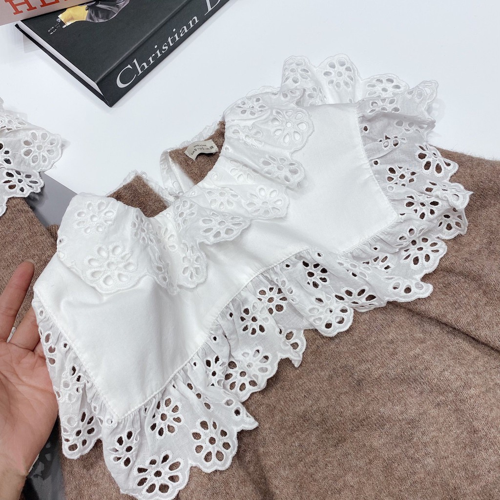 Áo len pha cổ ren trắng free size