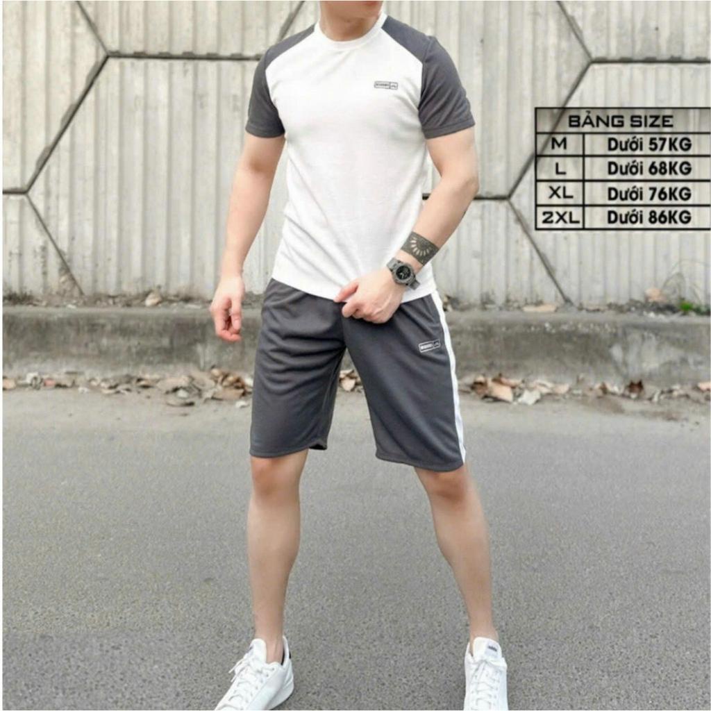 Bộ quần áo thể thao nam cổ tròn tay phối phong cách Hàn Quốc cao cấp