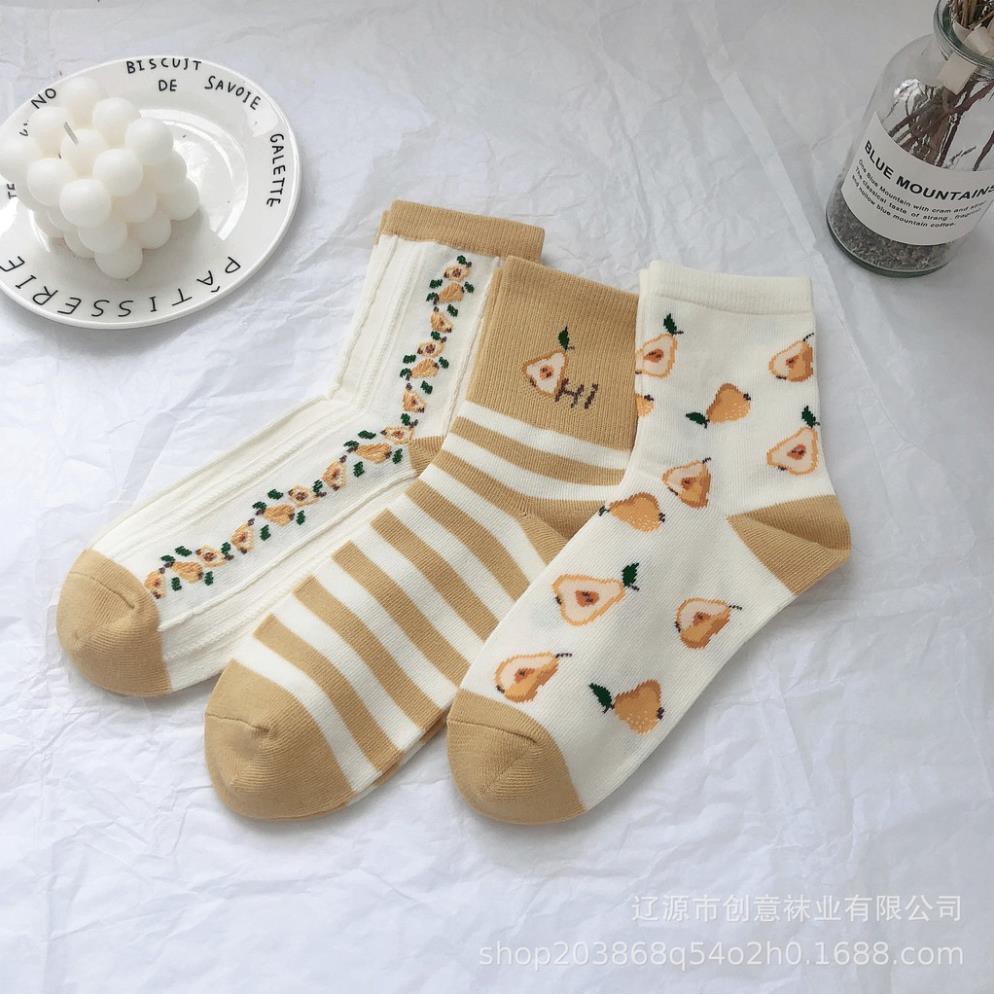 Tất cổ cao nữ Dễ thương In hình Trái cây Vớ Cao cổ nữ Cute Cotton Thu Đông Ulzzang