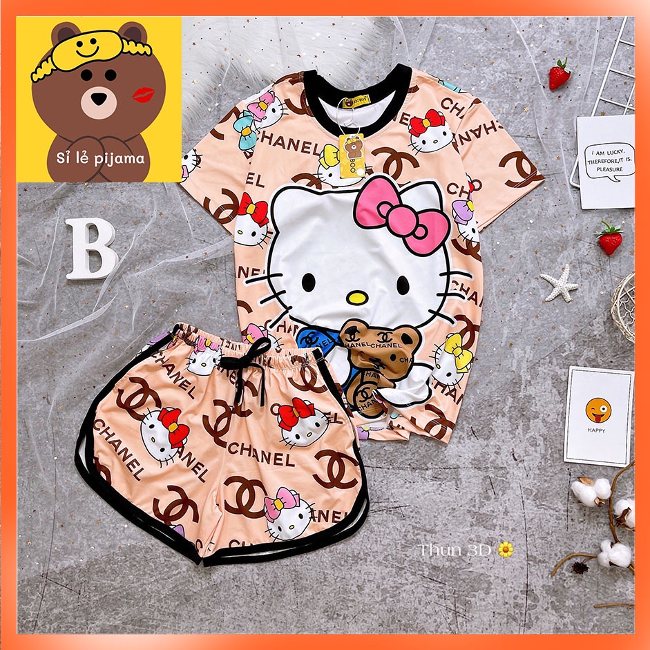 Đồ Bộ Pijama Thun Lạnh 3D Cao Cấp Tay Ngắn Quần Đùi Họa Tiết Hoạt Hình Dễ Thương P4