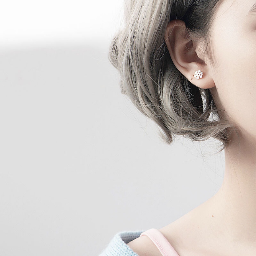 Khuyên Tai Bạc, Bông Tai Nữ Bất Cân Xứng Hình Hoa Tuyết Và Chú Tuần Lộc Dễ Thương S92590