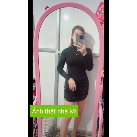 Đầm ôm body tay dài dây kéo hở lưng chất thun borip dày dặn, độ co giãn tốt, hack dáng, váy ôm body nữ hở lưng MIDORI247