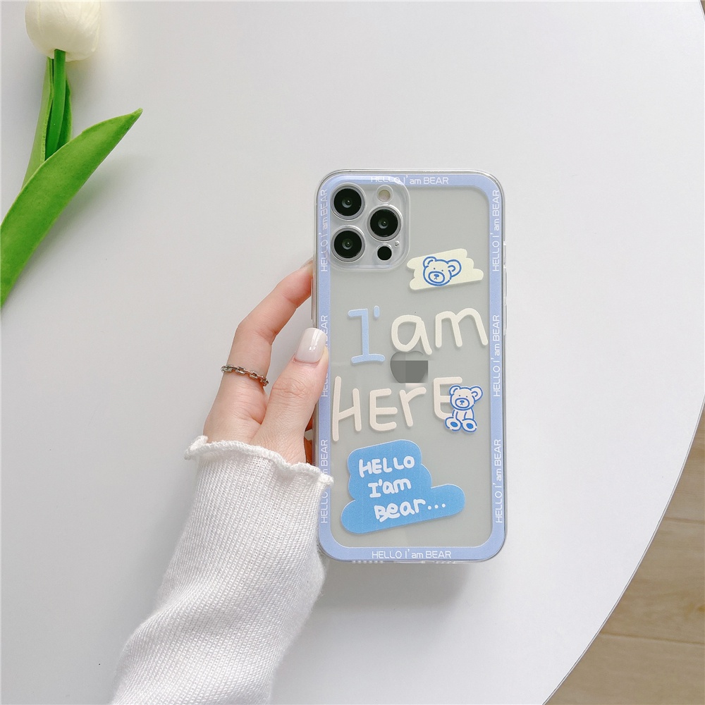 Ốp điện thoại mềm trong suốt hình gấu cho Realme C21 C21Y 8 Pro 5 5i 6i C3 C15 V13 V15 OPPO A9 A5 A53 2020 A3S A15 A16 A54 A74 A94 A5S A12 C11 C2 C1 C11