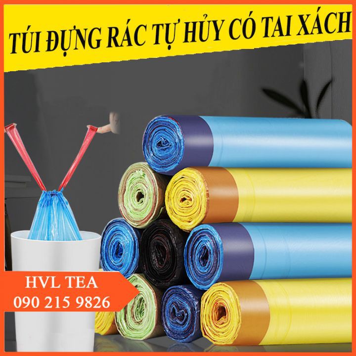 Cuộn Túi ni lông đựng rác có dây rút miệng  T̳I̳Ệ̳N̳ ̳L̳Ợ̳I̳  Túi Đựng Rác Tự Hủy Có Tay Xách