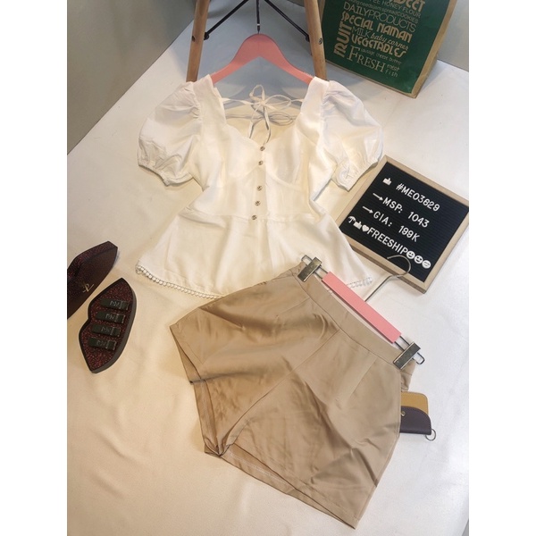 [Chuyên Sỉ] Set áo tay phồng vải đẹp, quần kaki khóa kéo hông, hàng xịn chuẩn shop, đi chơi, đi làm đều xinh lung linh