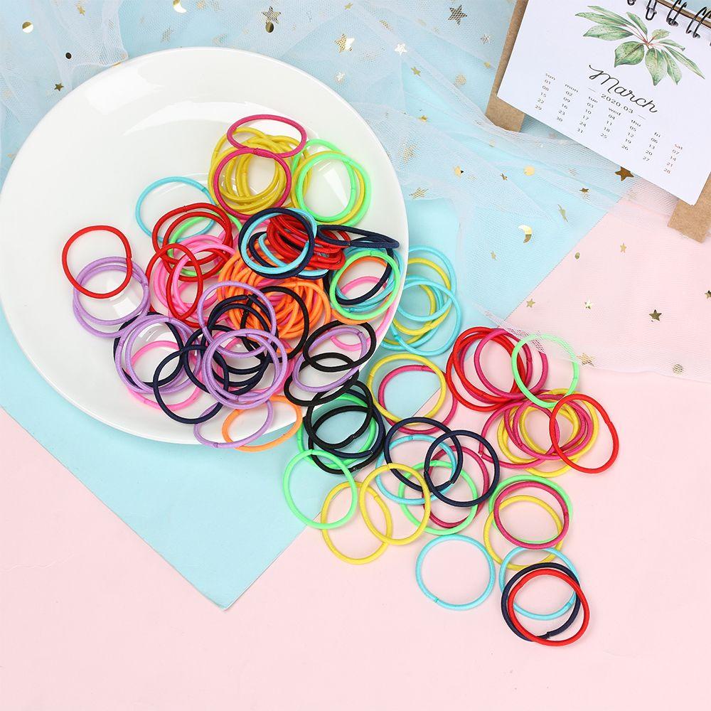 Bộ 100 Dây Thun Buộc Tóc 3CM Màu Kẹo Ngọt Tiện Dụng Giá Đỡ