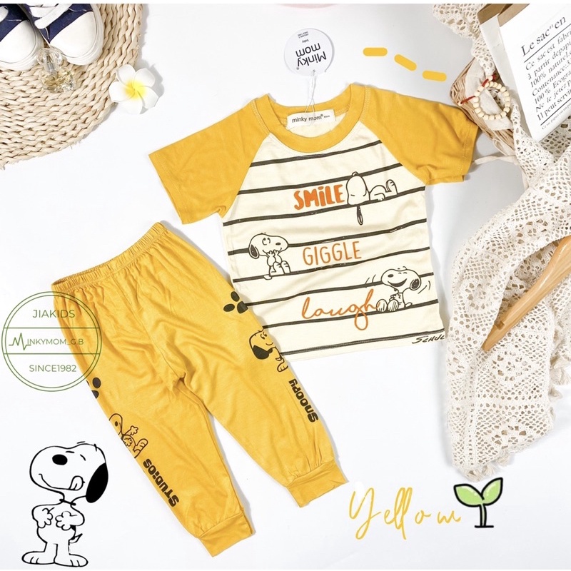 TNIN66 Bộ Ngắn Tay Quần Dài thun minkymom in Snoopy kẻ ngang cho bé từ 8kg đến 19kg