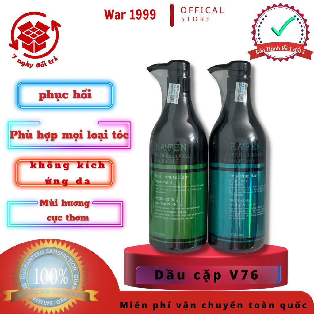 Cặp dầu gội xả KAFEN 800ml xanh phục hồi tóc khô xơ hư tổn chăm sóc tóc