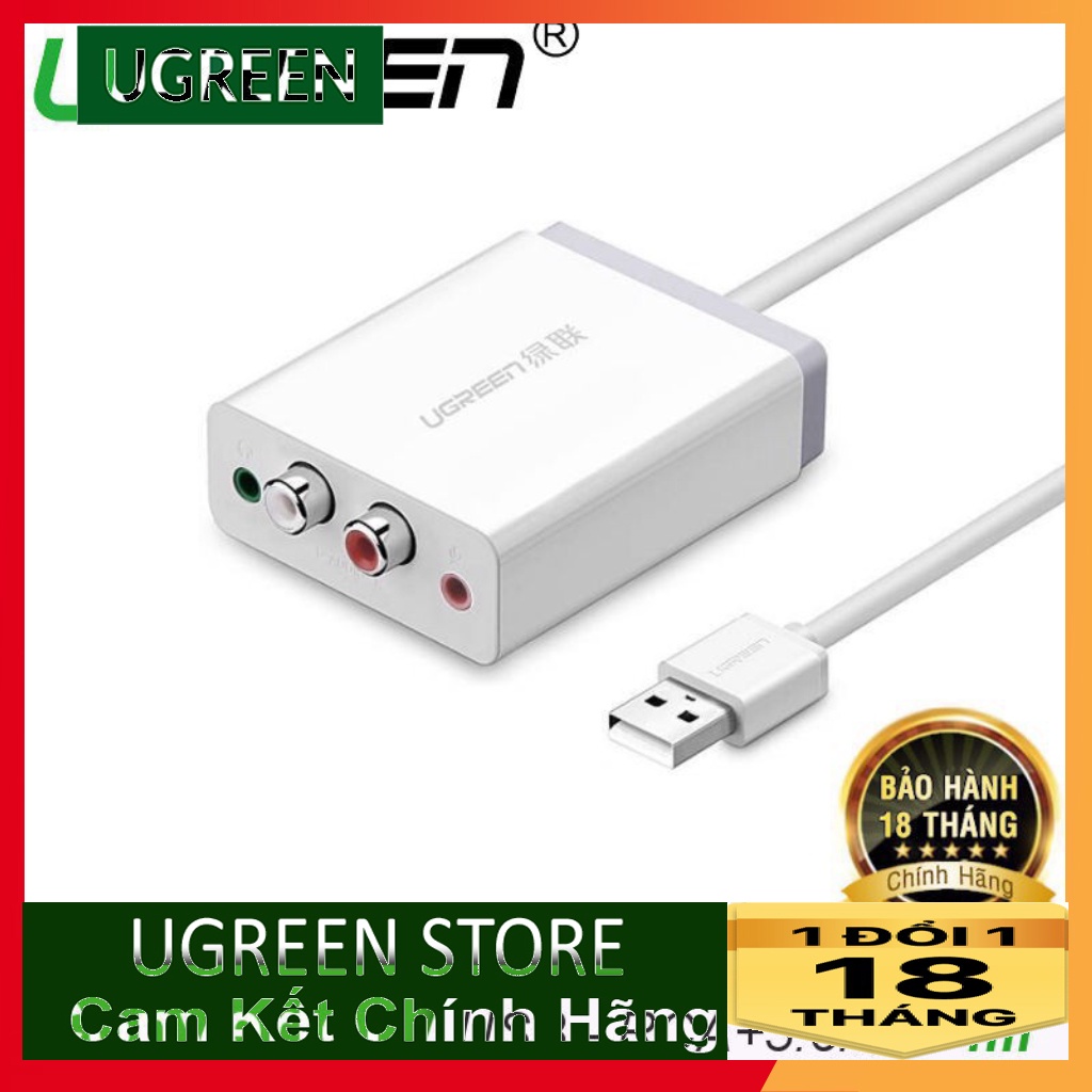 Bộ chuyển âm thanh USB ra 2 đầu 3.5mm (tai nghe+Mic) và 2 đầu hoa sen (RCA) dài 1M UGREEN 30521 - Chính Hãng