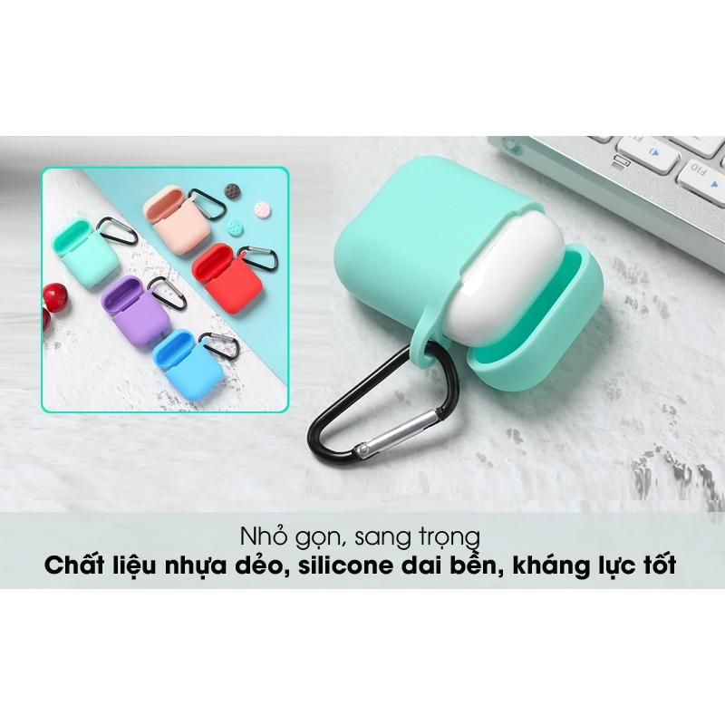 Túi Đựng Cốc Sạc Cho Tai Nghe Silicon Nhiều Màu Có Móc Khóa