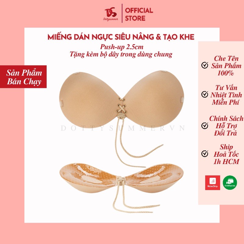 Miếng Dán Ngực Siêu Nâng Push-up 2.5cm Dây Rút Tạo Khe Ngực Rãnh Thoát Mồ Hôi Bám Dính Tốt