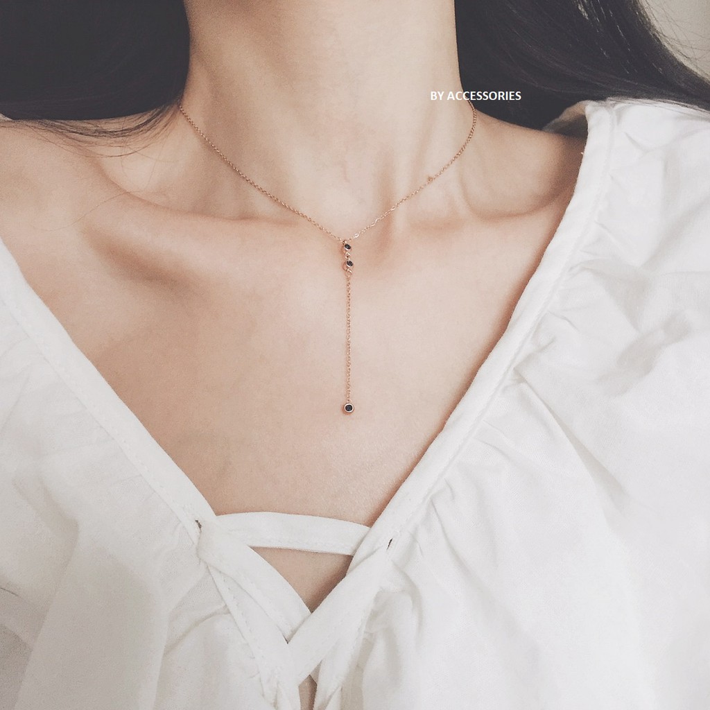 Dây chuyền titan chuỗi tròn đính đá xanh không gỉ WN191107