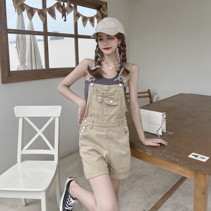 Quần Yếm Denim Ống Rộng Lưng Cao Thời Trang Mùa Hè Dễ Phối Đồ Cho Nữ