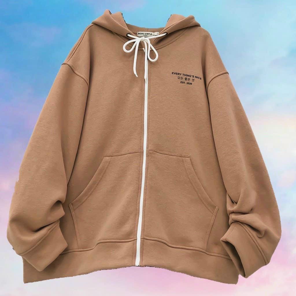 Áo khoác nỉ Hoodie Dây Kéo ERYTHING NICE Ulzzang form rộng nam nữ áo nỉ bông Unisex Guvia | BigBuy360 - bigbuy360.vn