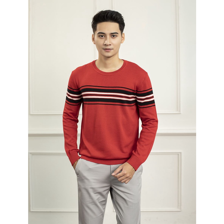 Áo len nam ARISTINO cổ tròn, họa tiết kẻ ngang, nhẹ , ấm AWO001W9 (3 màu)