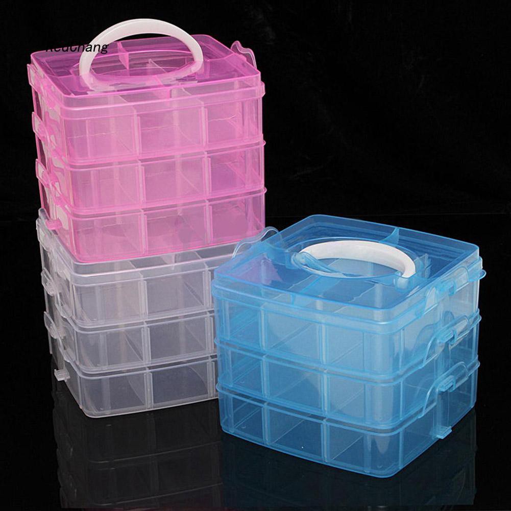 Hộp đựng hạt cườm/ dây thun đa năng tiện dụng thiết kế 3 tầng 18 ngăn nhỏ kích thước 16.5cm x 16.5cm x 13cm