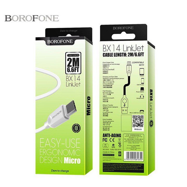 Cáp sạc BOROFONE BX14/MicroUsb/Type-C 2m