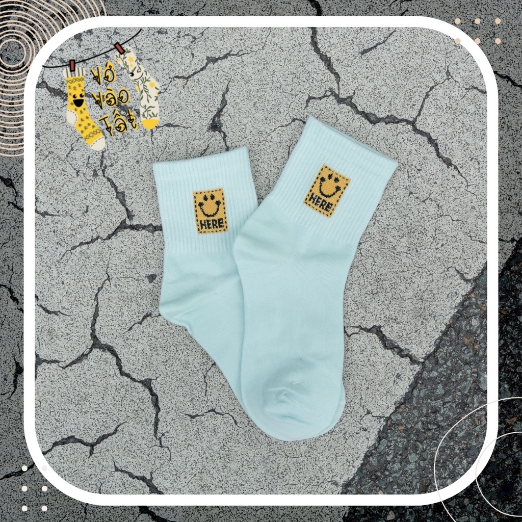 TẤT VỚ CỔ CAO TRUNG HÌNH MẶT CƯỜI NHIỀU MÀU TRƠN