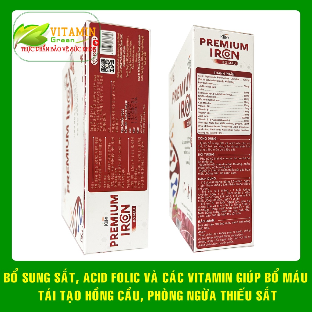 Sắt nước hữu cơ cho bé bà bầu người già Klife PREMIUM IRON giúp bổ máu tái tạo hồng cầu, phòng ngừa thiếu máu