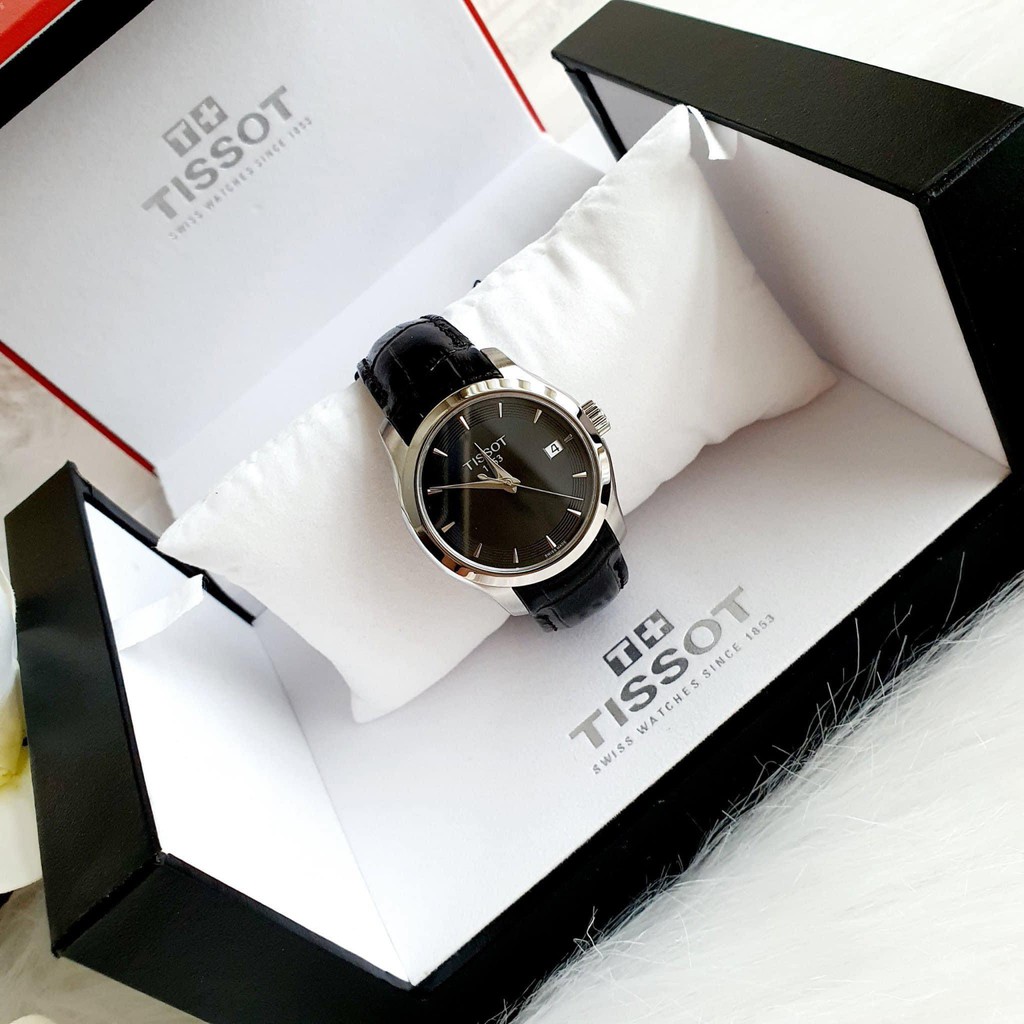 Đồng Hồ Nữ Tissot T-Classic Couturier T0352101605101 Viền Bạc Dây Đen