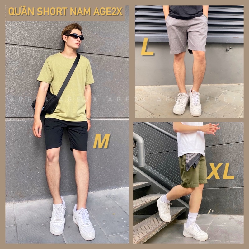 Quần short Nam AGE2X Phiên bản LƯNG THUN toàn phần, không cần dây kéo hay nút cúc, chất kaki cotton, hàng VNXK wash mềm