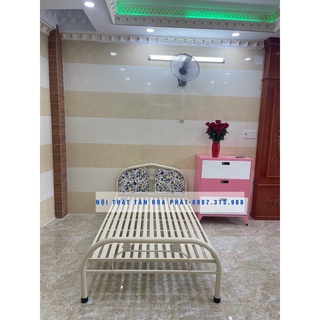 Giường sắt đơn kích thước 1mx2m, dễ tháo ráp di chuyển, sắt sơn tĩnh điện an toàn cho sức khỏe
