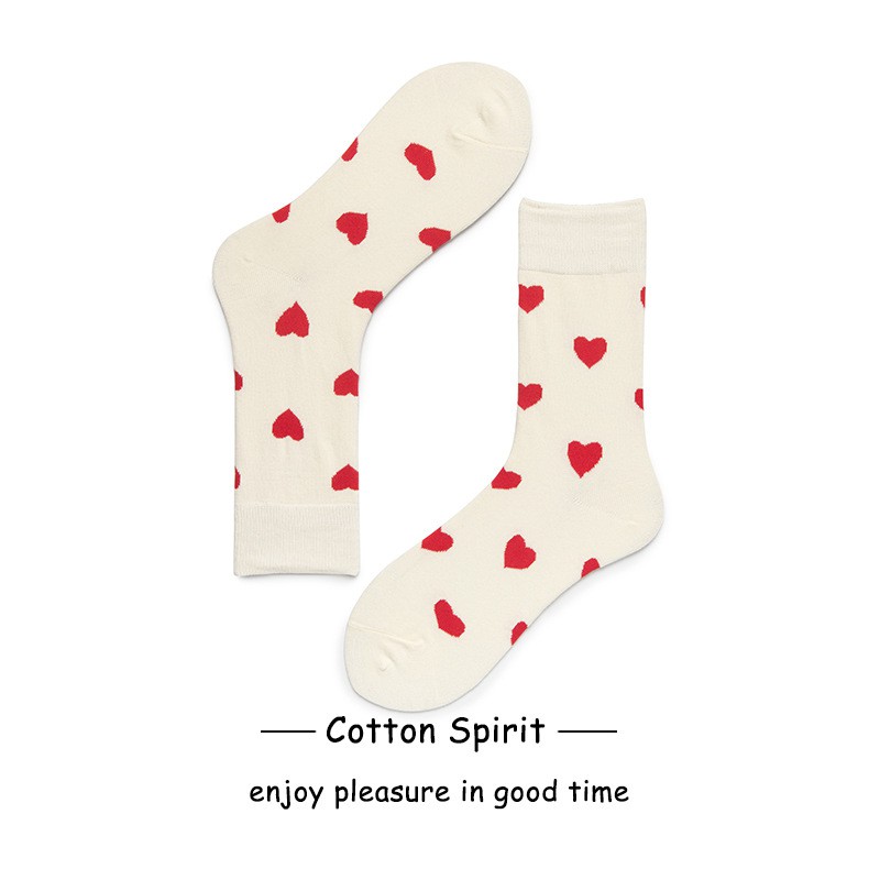Tất Cổ cao Nam Nữ Vớ Cổ cao Nam Nữ Unisex Cotton Hàn Quốc In hình trái tim Học sinh Xuân Thu
