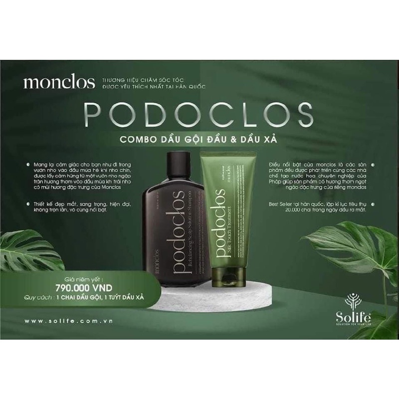 Dầu gội ngăn ngừa rụng tóc PODOCLOS Hàn Quốc, dầu gội thảo dược dưỡng tóc, phục hồi hư tổn với tinh chất oliu, nho xanh