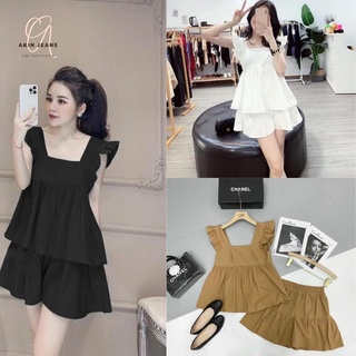 Set Áo Babydoll Cánh Tiên Kèm Quần Chất Đũi Mềm Mát, Akin Jeans Qc