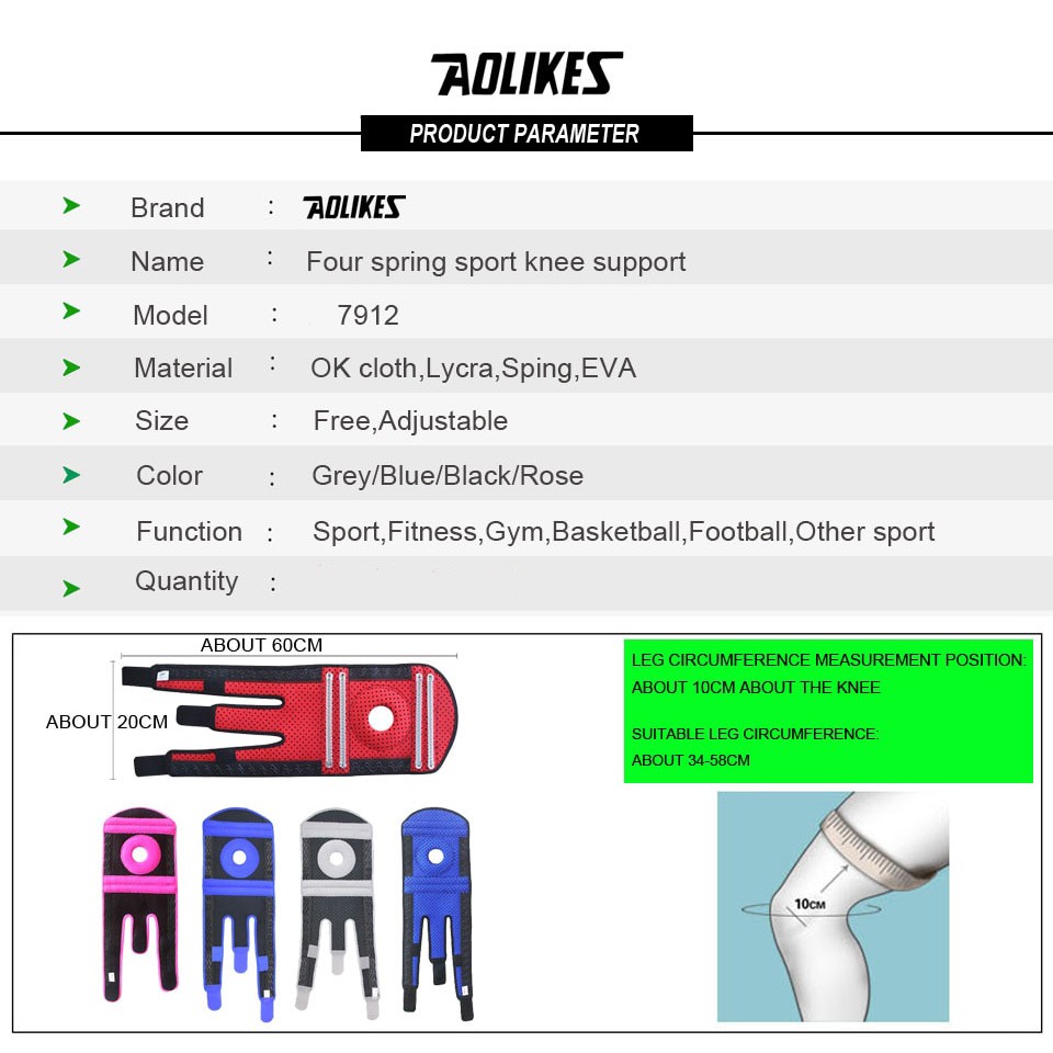 Bộ 2 đai bó quấn bảo vệ đầu gối AOLIKES A-7912 hỗ trợ dây chằng khớp gối four spring sport knee support