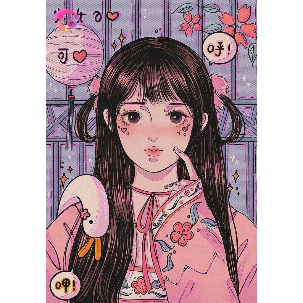 Bộ Tranh Đính Đá 5D DIY Hình Cô Gái Hoạt Hình 30X40cm Để Trang Trí Nhà