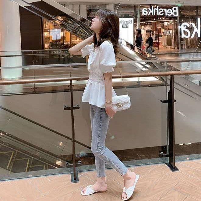 Áo Sơ Mi Voan Cổ Chữ v Tay Ngắn Thắt Eo Mới Thời Trang Mùa Hè Dành Cho Nữ 2022