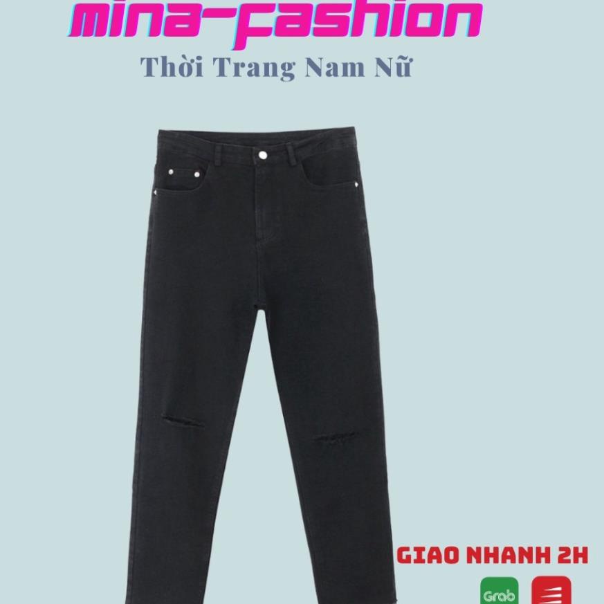 Quần Jean Baggy Đen Rách Gối Dành Cho Nam Nữ Mina_fashion