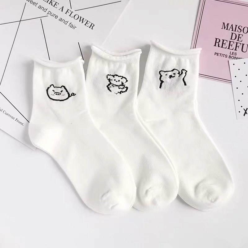 Tất trắng nữ cổ cao họa tiết dễ thương, phong cách Hàn Quốc dễ phối đồ L685 - DHT SHOP