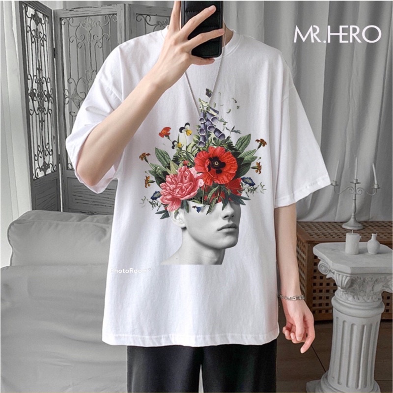 áo phông tay lỡ tượng đầu hoa