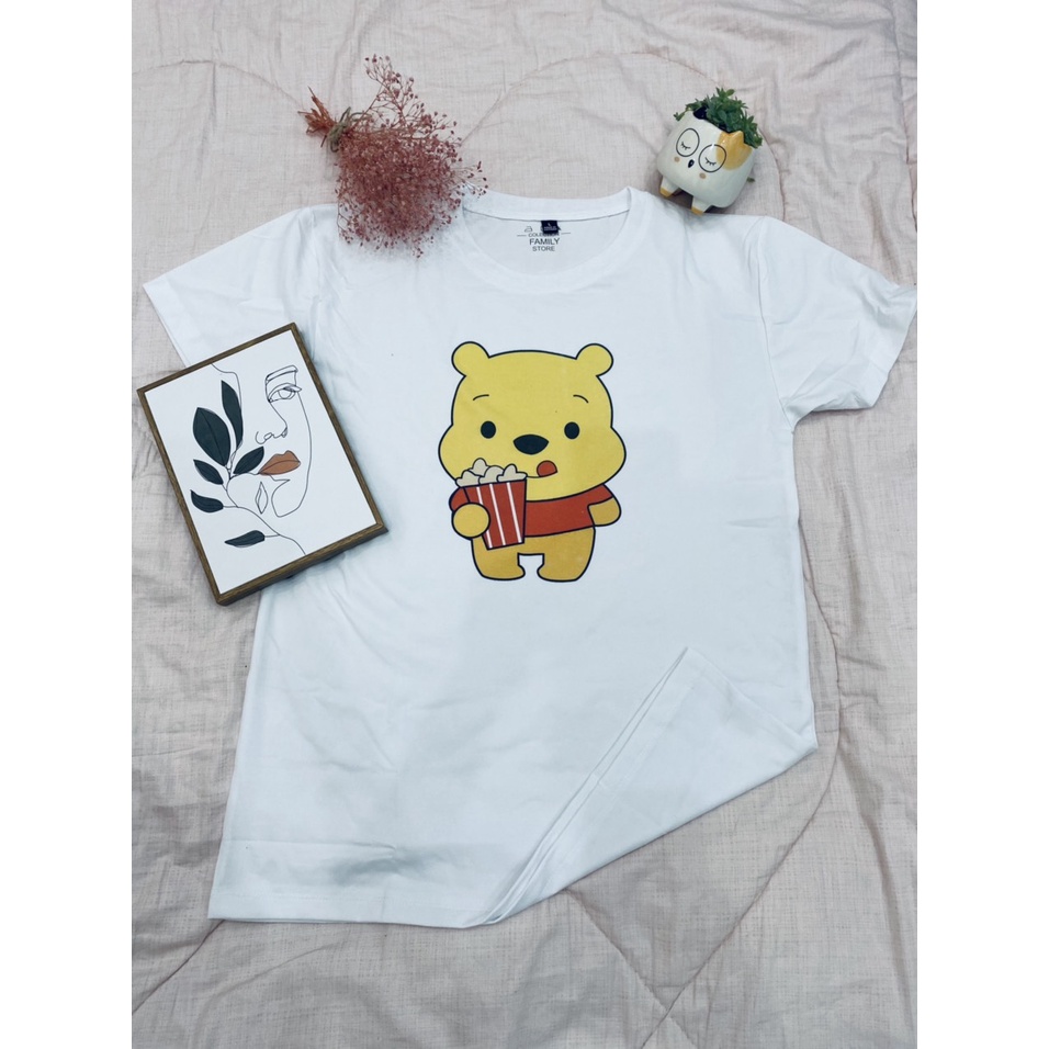 Áo Thun Gia Đình cổ tròn 3/4/5 người Gấu Pooh vải đẹp. Familystore.