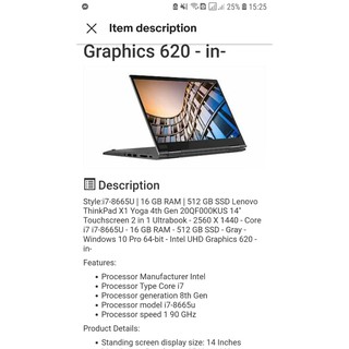 Lap top  lenovo thinkpad x1 yoga 4th gen