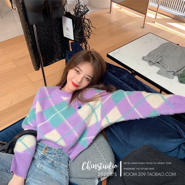 Áo len ngắn dáng rộng tay dài phong cách retro thời trang Hàn Quốc