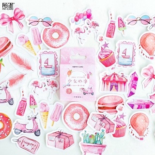Set 45 sticker dán trang trí sổ tông hồng đáng yêu
