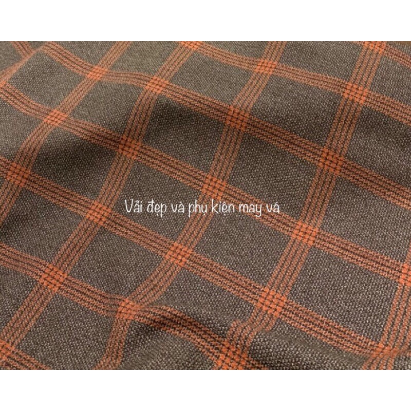 Vải Text kẻ Xanh Nâu may Váy Vest Blazer