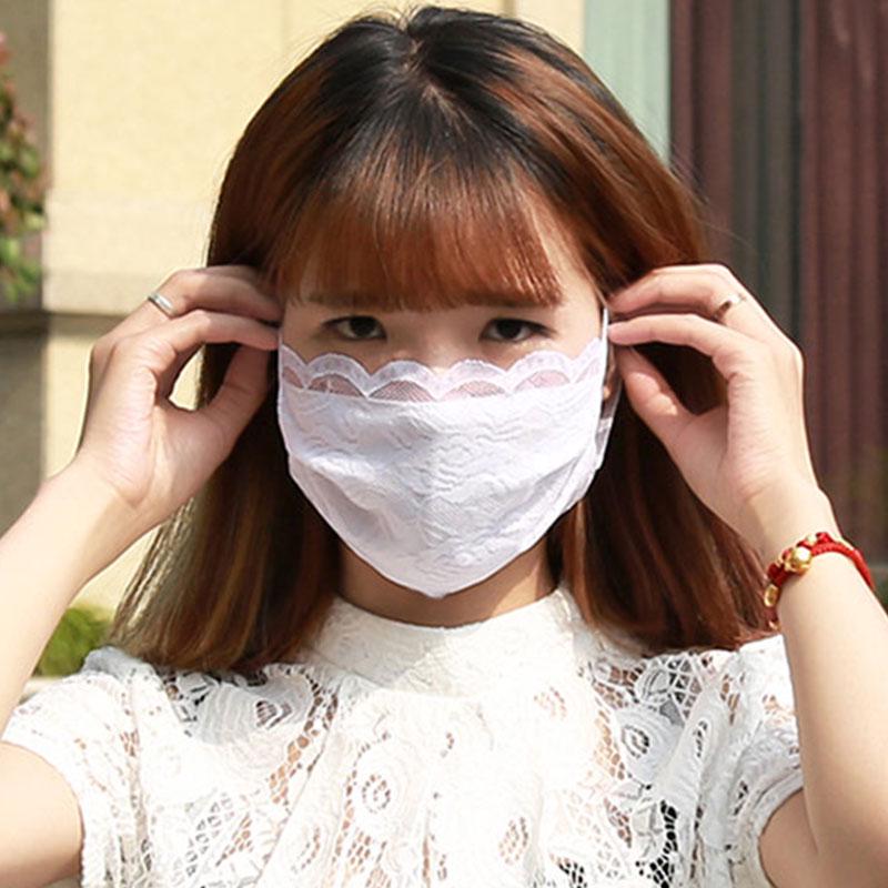 Khẩu Trang Cotton Chống Bụi Thoáng Khí Phối Ren Thời Trang