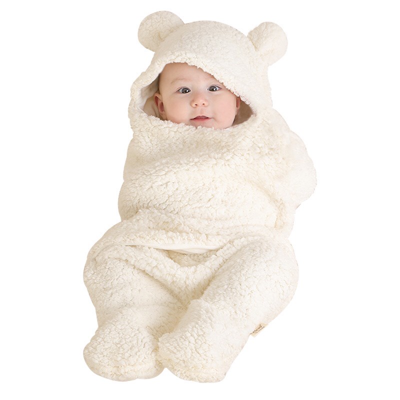 Ủ gấu trắng lông cừu cho bé sơ sinh  loại dày đẹp,Ủ mùa đông cho bé size 62*40cm