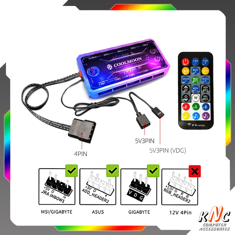 Bộ Hub Điều Khiển Quạt Coolmoon RGB, Led ARGB Đồng Bộ MainBoard,Có Tính Năng Nháy Theo Âm Thanh