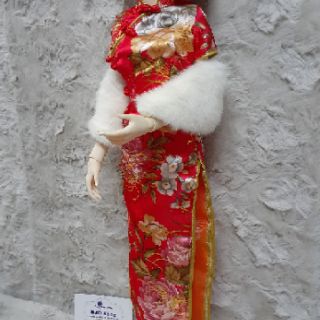Sườn xám dài vải gấm và lụa búp bê BJD 1/3