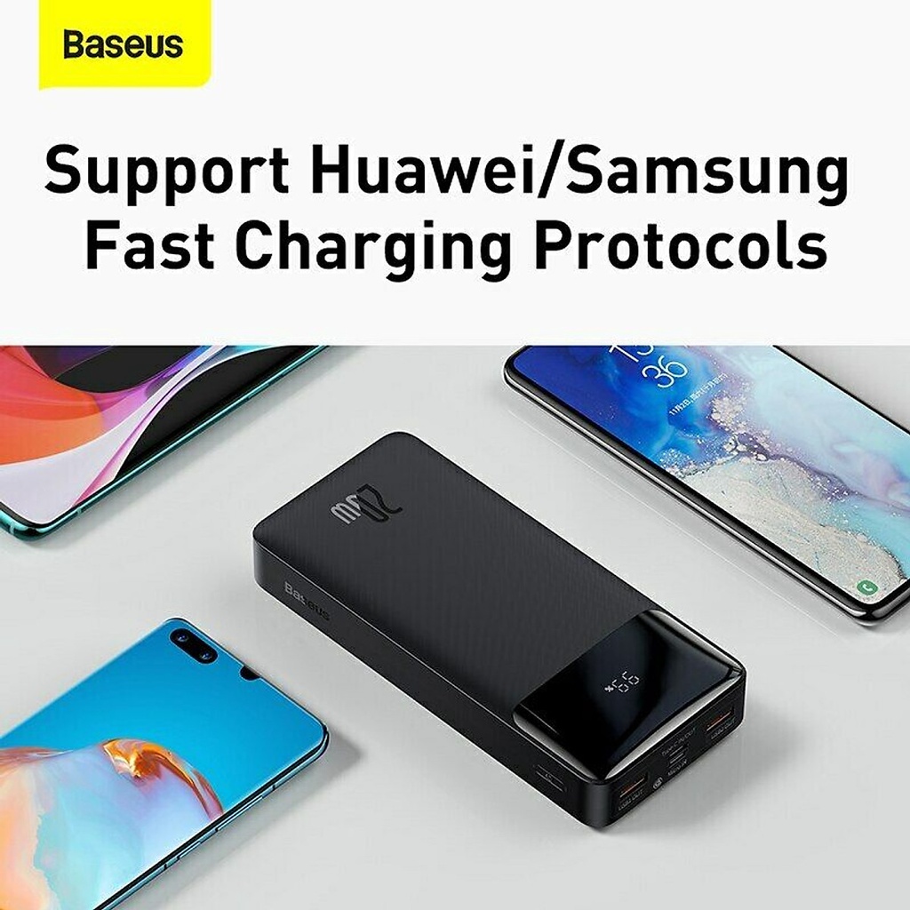 Sạc Dự Phòng Baseus 20W Bipow Digital Display Power Bank 10.000mAh - Black - Hàng chính hãng